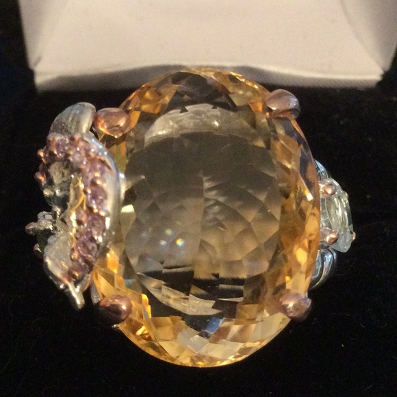 Awe Inspiring 27 CTW Genuine Citrine, Aquamarine & Pink Topaz Ring - Picture 5 of 15